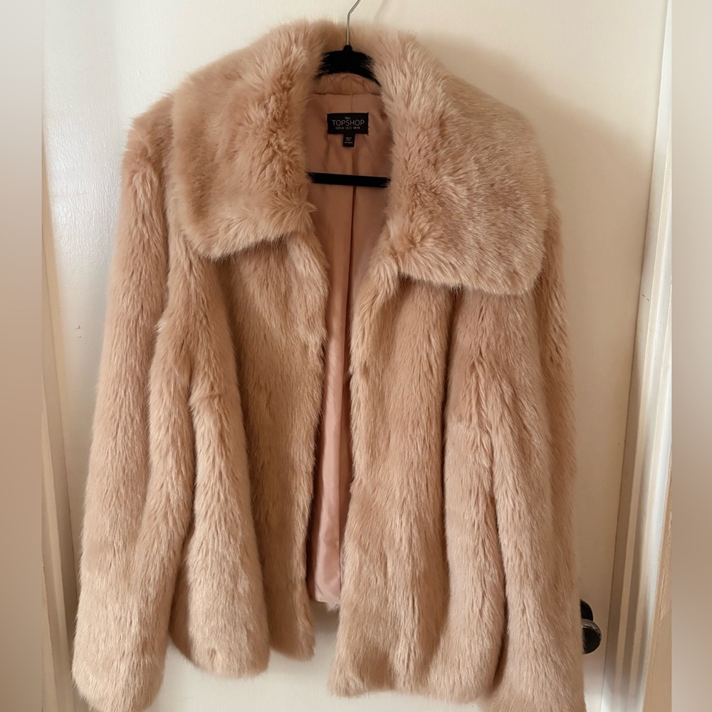Topshop Women's Faux Fur Jacket - Pink